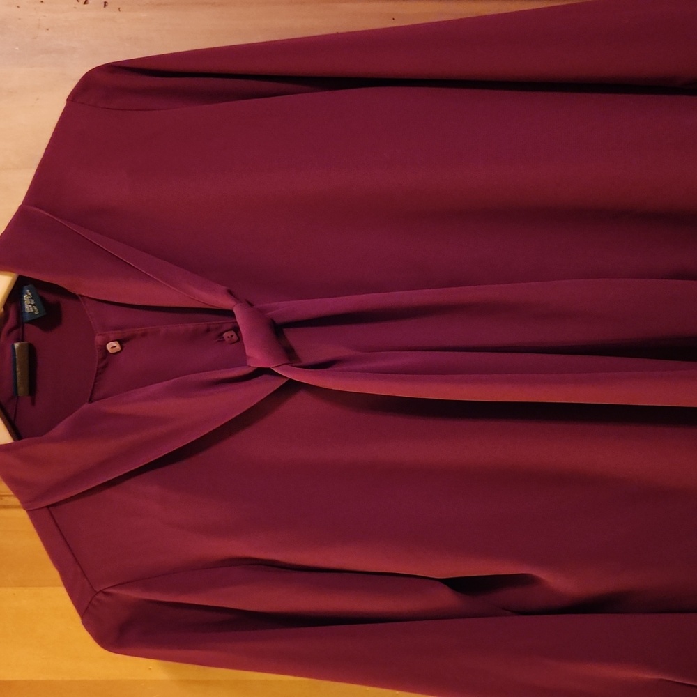 Laura Scott Burgundy Women's Blouse with Tie Detail - Picture 2 of 7